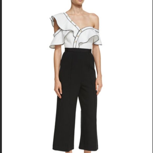 Self-Portrait Pants - Self Portrait B&W Ruffle Jumpsuit | Night Out | Size 0